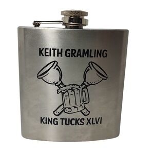 Keith Gramling Stainless Steel Flask 7 Oz King Tucks 48 New Orleans Mardi‎ Gras